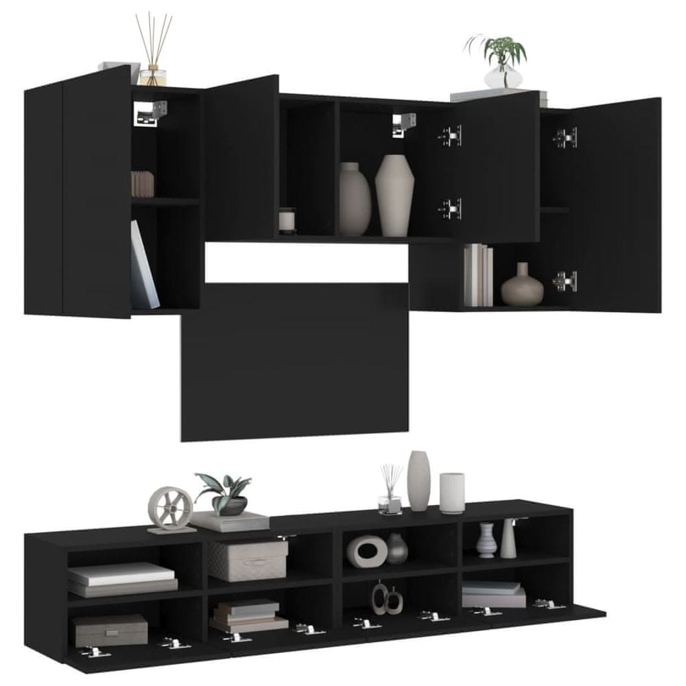 Vidaxl 5-dielne TV nástenné skrinky čierne kompozitné drevo